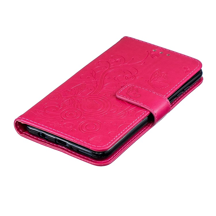 Imprint Butterfly Flower Leather Wallet Case for Huawei P30 Lite / nova 4e - Rose-5