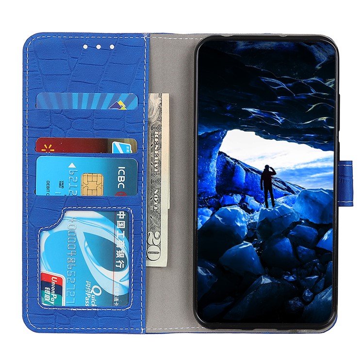 Carteira De Couro De Crocodilo Textura Stand Case Para Huawei Honor 20 Lite - Bebê Azul-7