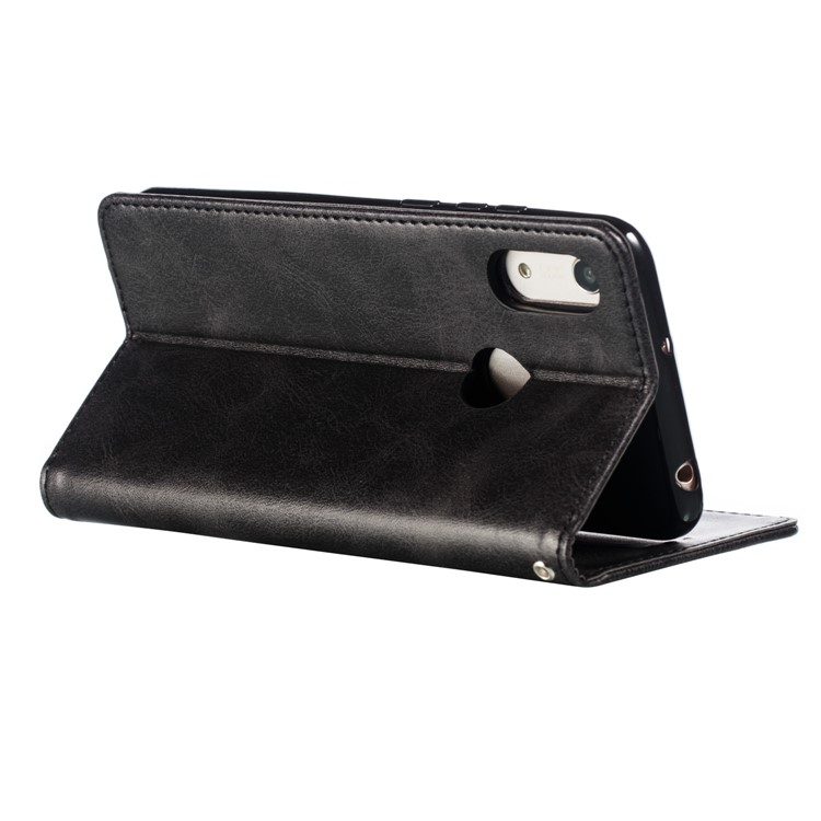 Auto-absorbed Zipper Wallet Leather Cell Phone Casing for Huawei Y6 (2019, with Fingerprint Sensor)/Y6 Prime(2019)/Honor 8A - Black-10