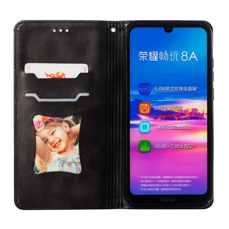 Auto-absorbed Zipper Wallet Leather Cell Phone Casing for Huawei Y6 (2019, with Fingerprint Sensor)/Y6 Prime(2019)/Honor 8A - Black-11
