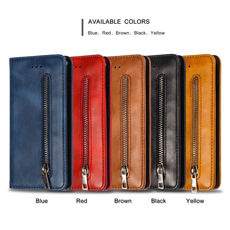 Auto-absorbed Zipper Wallet Leather Cell Phone Casing for Huawei Y6 (2019, with Fingerprint Sensor)/Y6 Prime(2019)/Honor 8A - Black-14