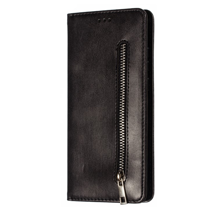 Auto-absorbed Zipper Wallet Leather Cell Phone Casing for Huawei Y6 (2019, with Fingerprint Sensor)/Y6 Prime(2019)/Honor 8A - Black-3