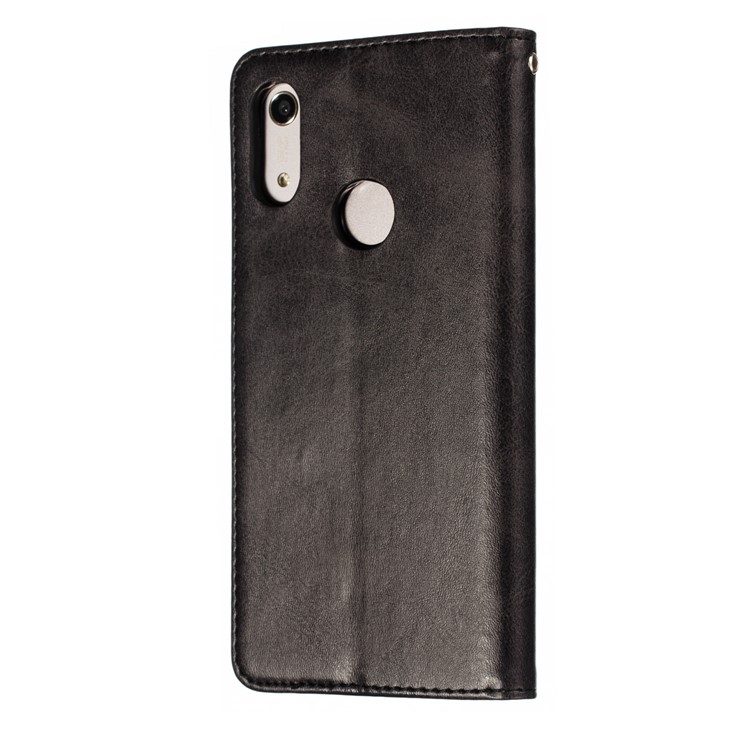 Auto-absorbed Zipper Wallet Leather Cell Phone Casing for Huawei Y6 (2019, with Fingerprint Sensor)/Y6 Prime(2019)/Honor 8A - Black-4
