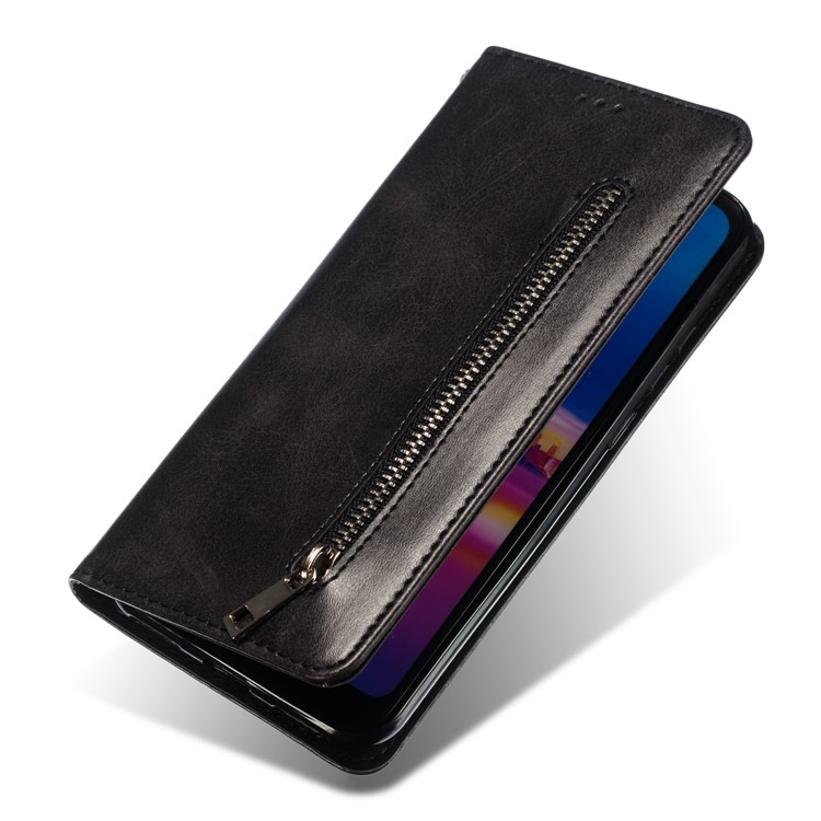 Auto-absorbed Zipper Wallet Leather Cell Phone Casing for Huawei Y6 (2019, with Fingerprint Sensor)/Y6 Prime(2019)/Honor 8A - Black-5