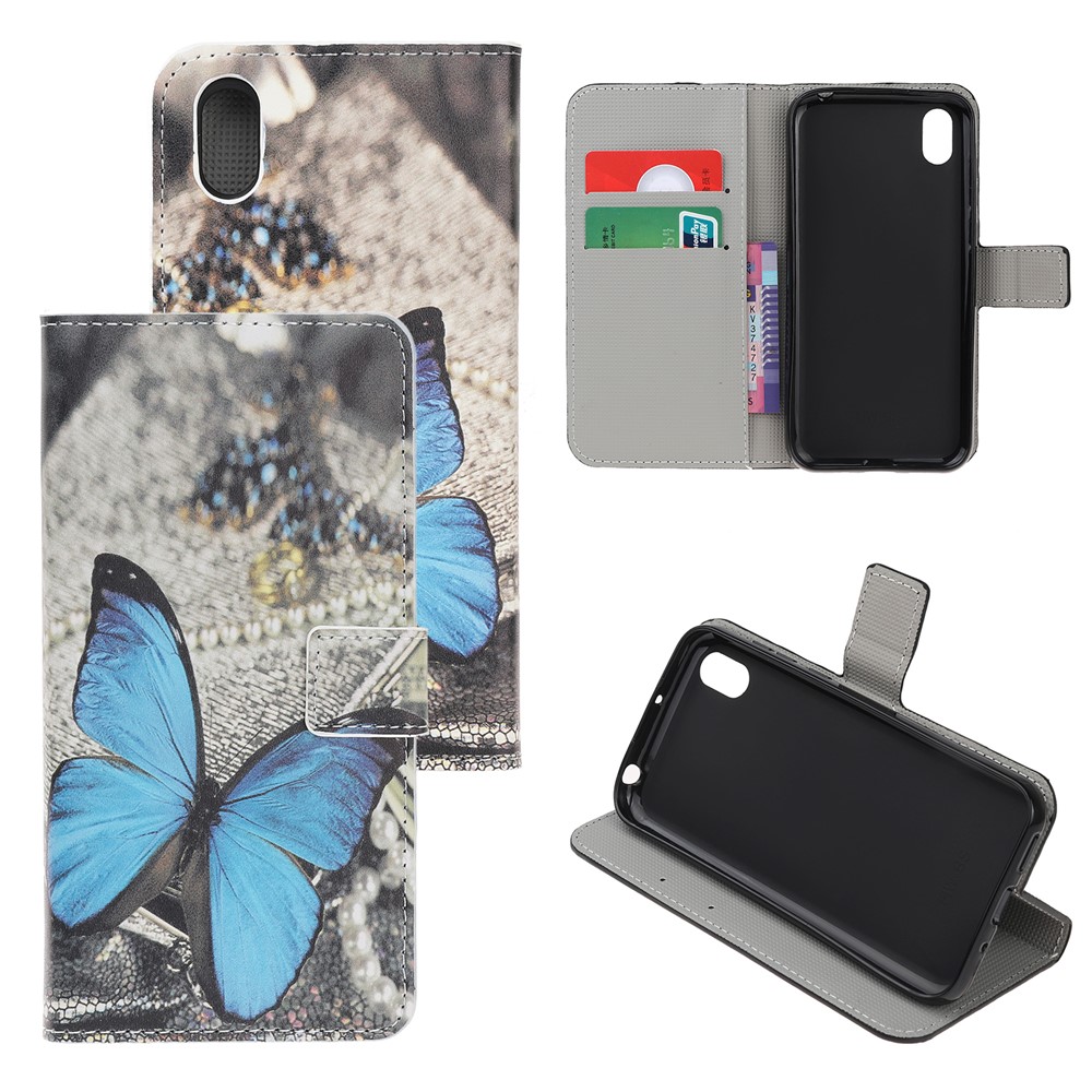 Pattern Printing PU Leather Stand Phone Cover for Huawei Y5 (2019) / Honor 8S - Blue Butterfly-1