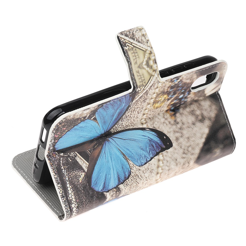 Pattern Printing PU Leather Stand Phone Cover for Huawei Y5 (2019) / Honor 8S - Blue Butterfly-4
