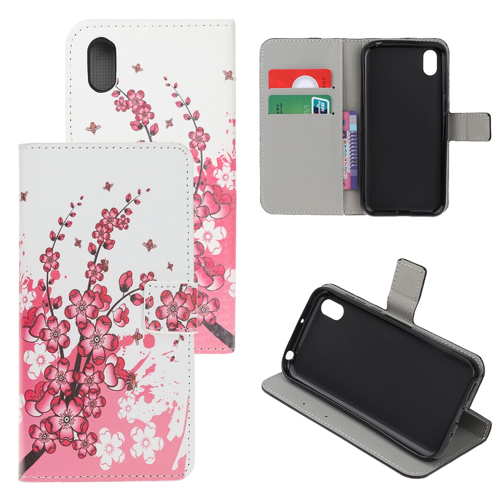 Musterdruck PU Leder Stand Telefon Abdeckung Für Huawei Y5 (2019) / Ehre 8S - Pfirsichblüte-1