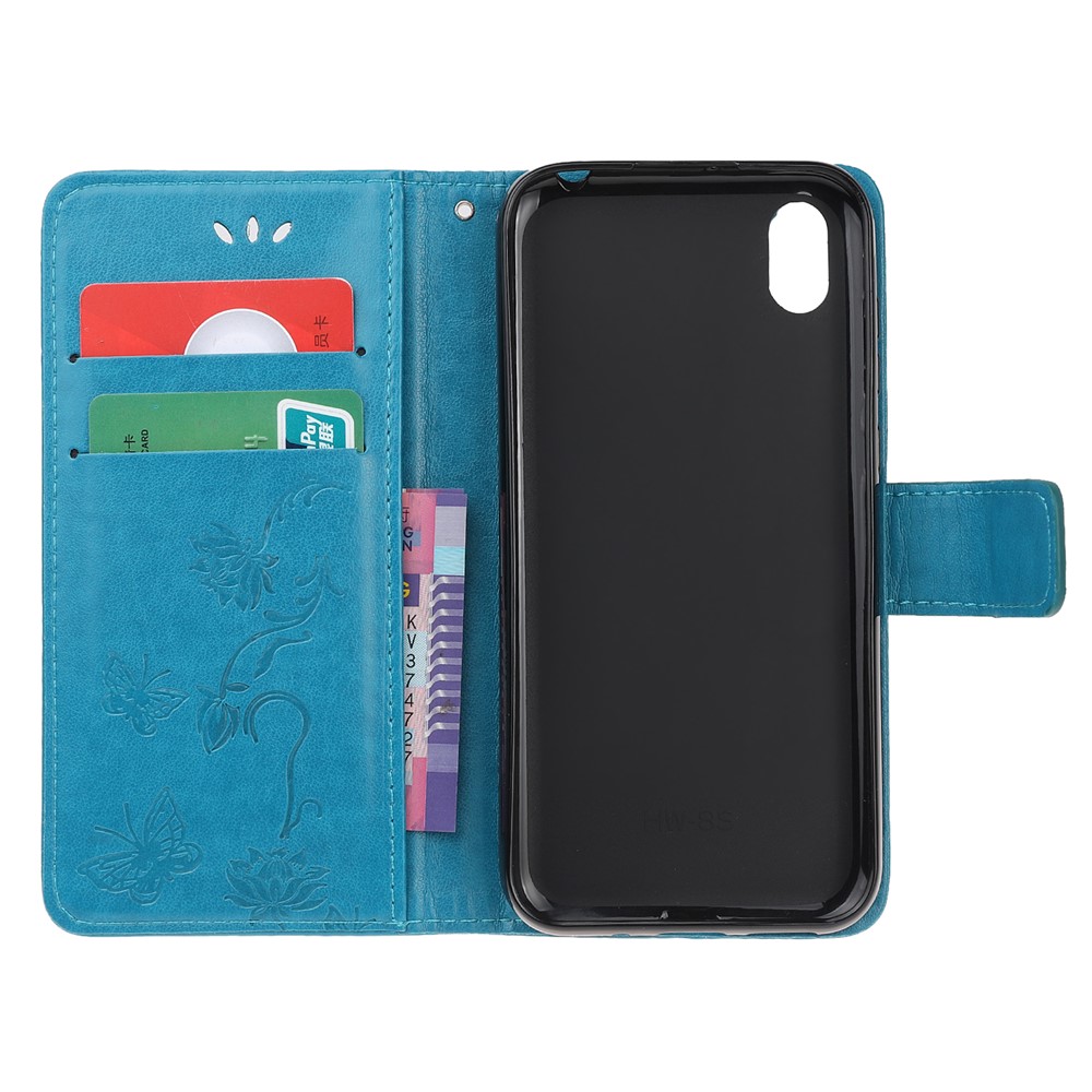 Imprime Borboleta Flores Carteira De Couro Para Huawei Y5 (2019) / Honra 8S - Azul-4