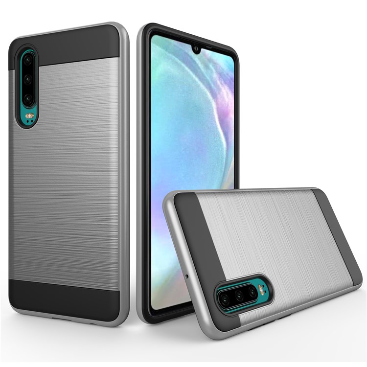 Brushed PC + TPU Hybrid Case for Huawei P30 - Light Grey-1