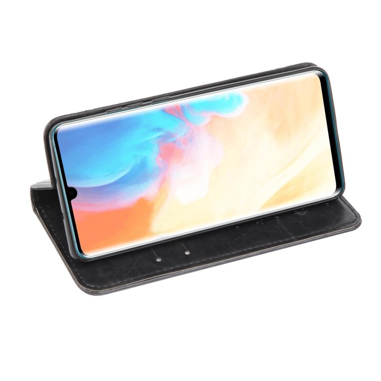 Imprint Hearts Leather Wallet Case for Huawei P30 Pro - Dark Grey-4