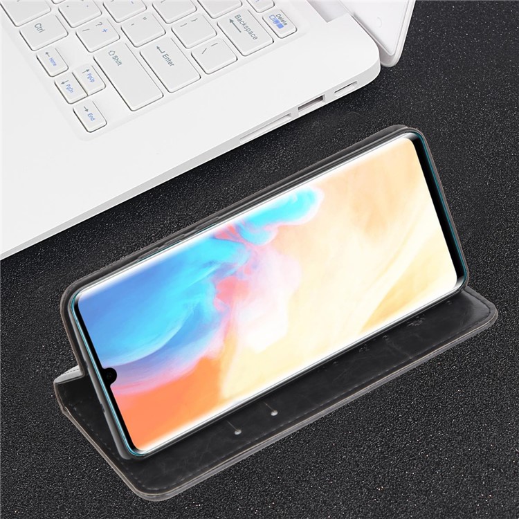Imprint Hearts Leather Wallet Case for Huawei P30 Pro - Dark Grey-5