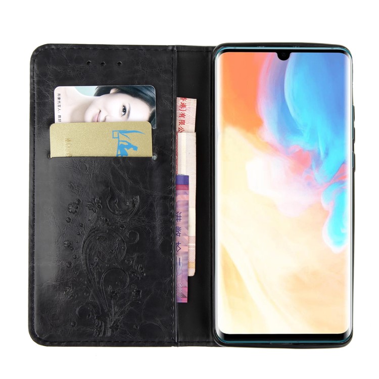 Imprint Hearts Leather Wallet Case for Huawei P30 Pro - Dark Grey-6