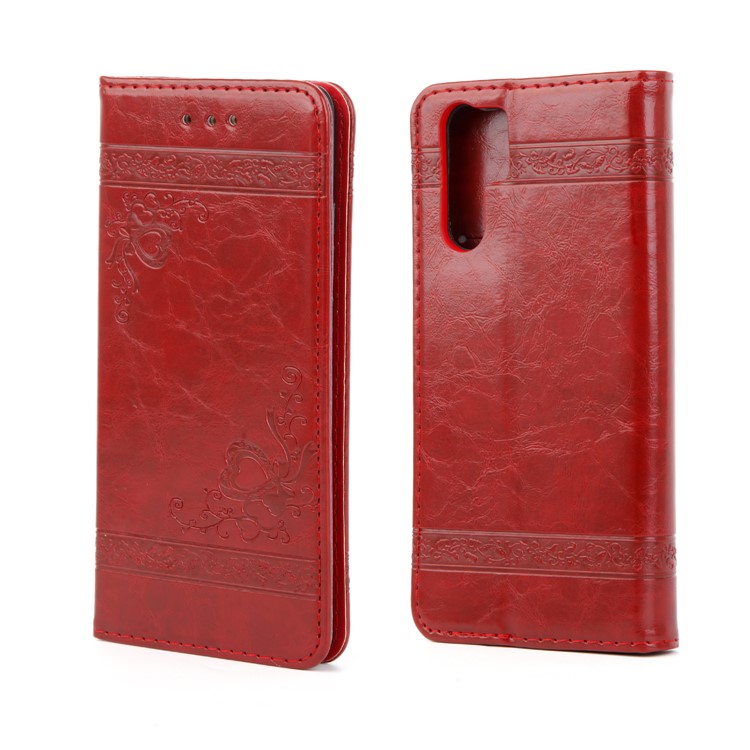 Imprint Hearts Leather Wallet Case for Huawei P30 Pro - Red-2