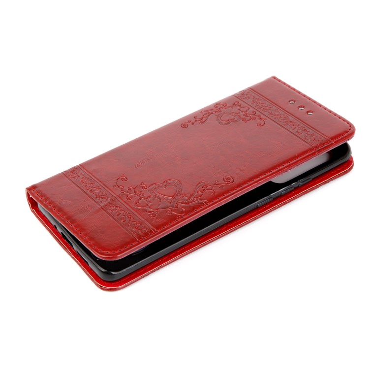 Imprint Hearts Leather Wallet Case for Huawei P30 Pro - Red-5