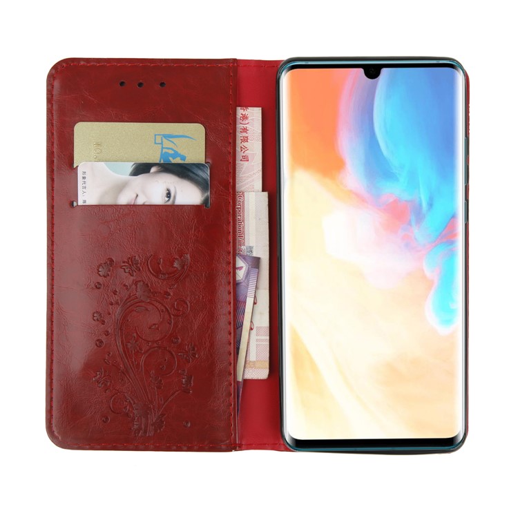 Imprint Hearts Leather Wallet Case for Huawei P30 Pro - Red-6