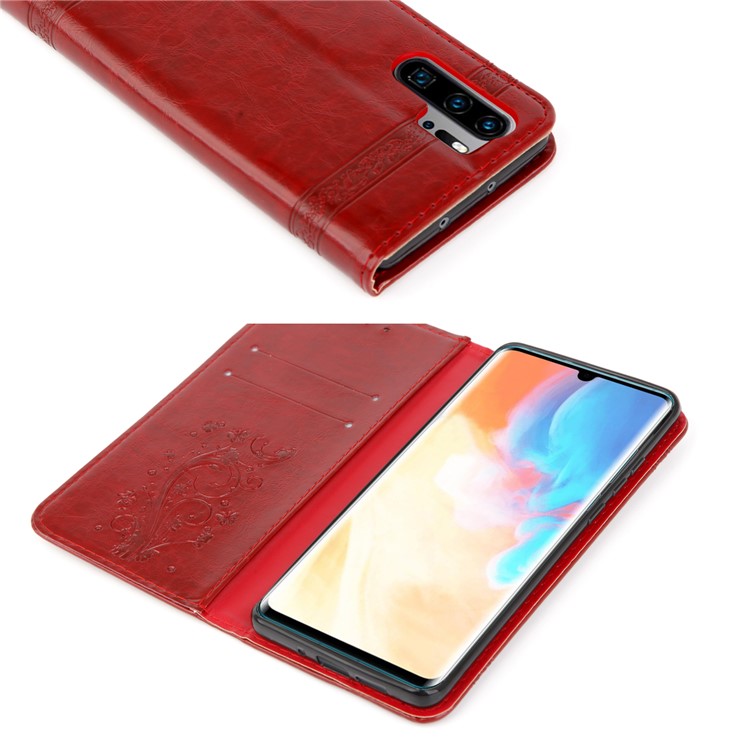 Imprint Hearts Leather Wallet Case for Huawei P30 Pro - Red-7