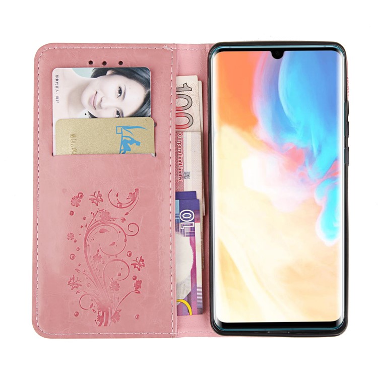 Imprint Hearts Leather Wallet Case for Huawei P30 Pro - Pink-3
