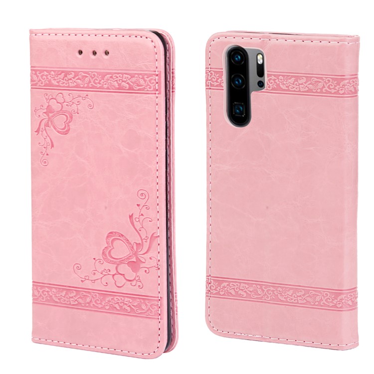 Imprint Hearts Leather Wallet Case for Huawei P30 Pro - Pink-4