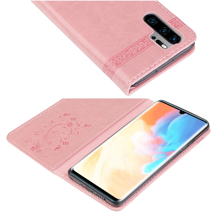 Imprint Hearts Leather Wallet Case for Huawei P30 Pro - Pink-6