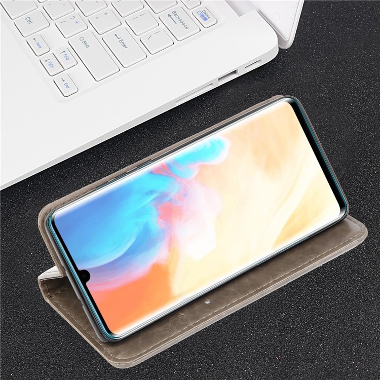 Imprint Hearts Leather Wallet Case for Huawei P30 Pro - Light Grey-3