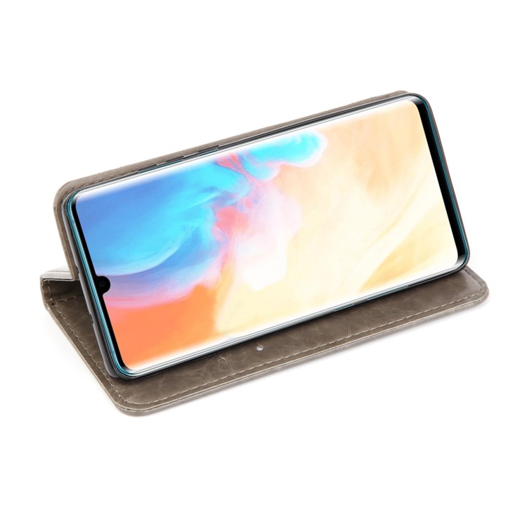 Imprint Hearts Leather Wallet Case for Huawei P30 Pro - Light Grey-6