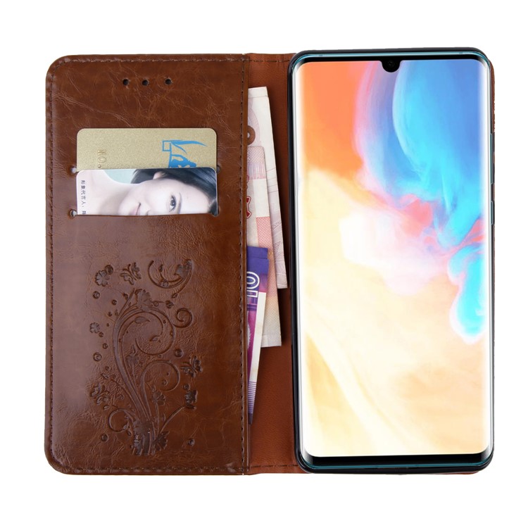 Imprint Hearts Leather Wallet Case for Huawei P30 Pro - Coffee-3
