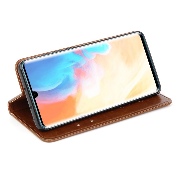 Imprint Hearts Leather Wallet Case for Huawei P30 Pro - Coffee-5