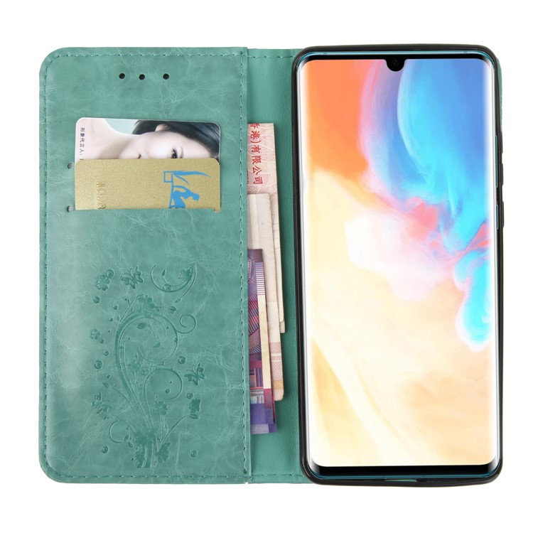 Imprint Hearts Leather Wallet Case for Huawei P30 Pro - Cyan-3