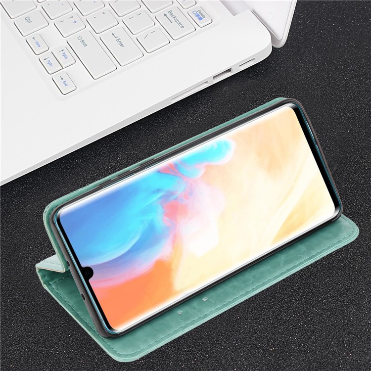 Imprint Hearts Leather Wallet Case for Huawei P30 Pro - Cyan-6