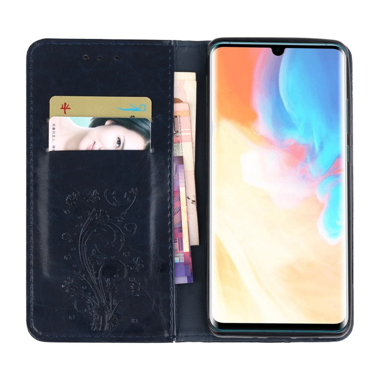 Imprint Hearts Leather Wallet Case for Huawei P30 Pro - Dark Blue-5