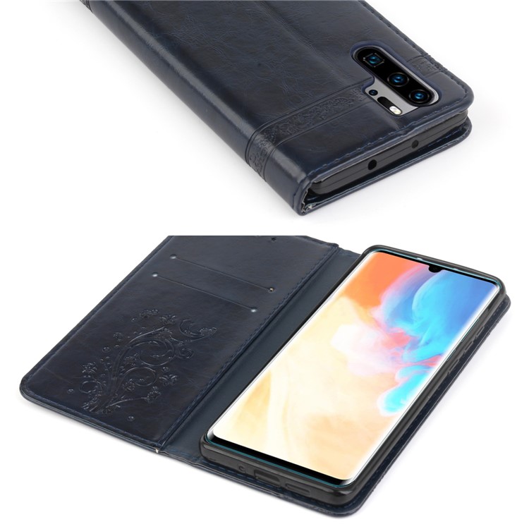 Imprint Hearts Leather Wallet Case for Huawei P30 Pro - Dark Blue-7