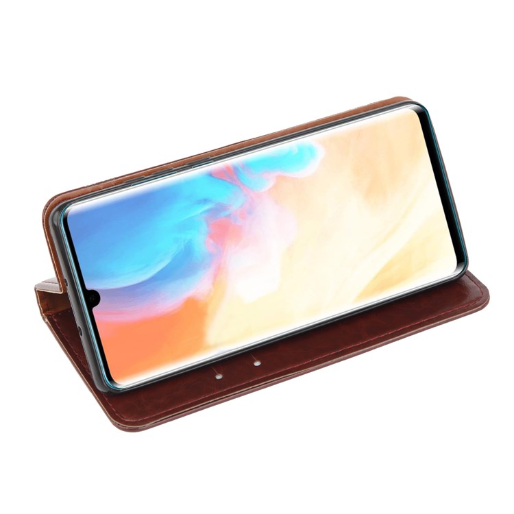 Imprint Hearts Leather Wallet Case for Huawei P30 Pro - Brown-3