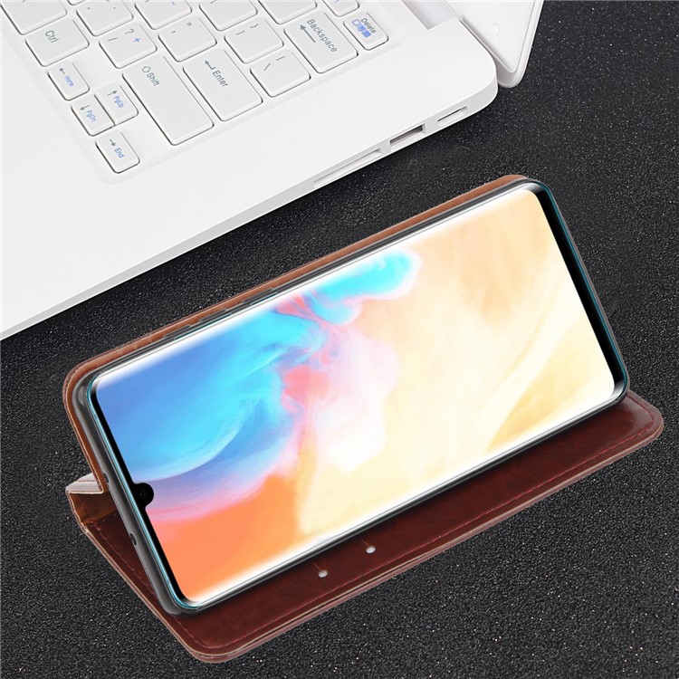 Imprint Hearts Leather Wallet Case for Huawei P30 Pro - Brown-4