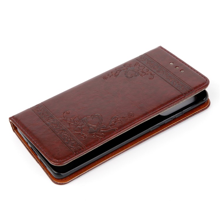 Imprint Hearts Leather Wallet Case for Huawei P30 Pro - Brown-6
