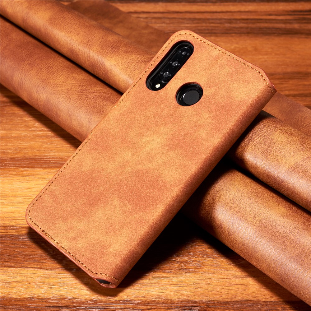 DG.MING Retro Style Leather Wallet Stand Case for Huawei P30 Lite / nova 4e - Brown-10