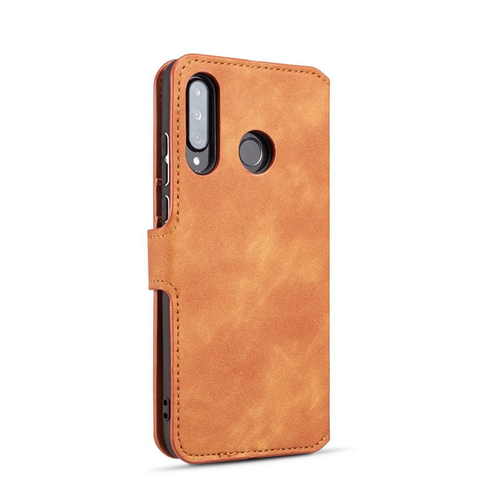 Dg. Ming Retro Style Leather Stand Stand Caso Para Huawei P30 Lite New Edition/P30 Lite/nova 4e - Castanho