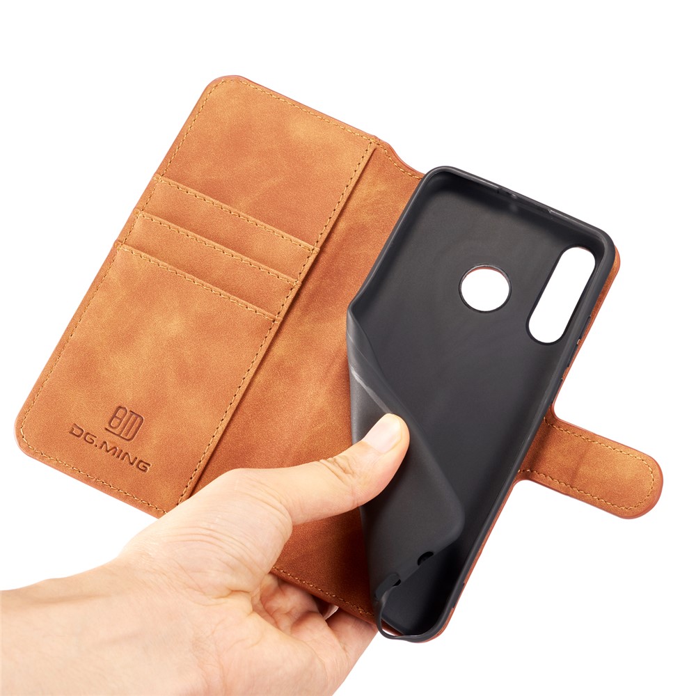 DG.MING Retro Style Leather Wallet Stand Case for Huawei P30 Lite / nova 4e - Brown-5