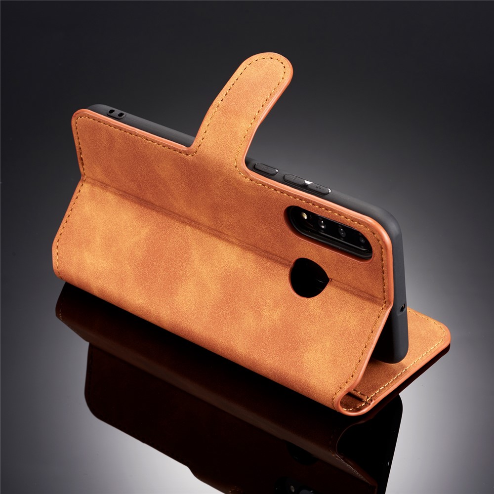 Dg. Ming Retro Style Leather Stand Stand Caso Para Huawei P30 Lite New Edition/P30 Lite/nova 4e - Castanho