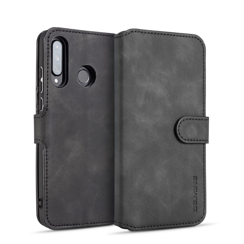 DG.MING Retro Style Leather Wallet Stand Case for Huawei P30 Lite / nova 4e - Black-1