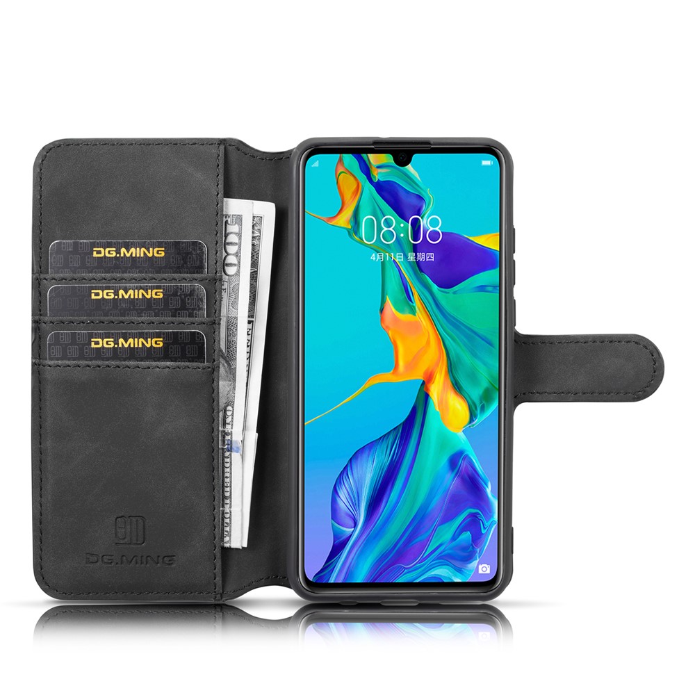 Дг. Ming Retro Style Leather Wallet Case Для Huawei P30 Lite New Edition/P30 Lite/nova 4e - Черный-4