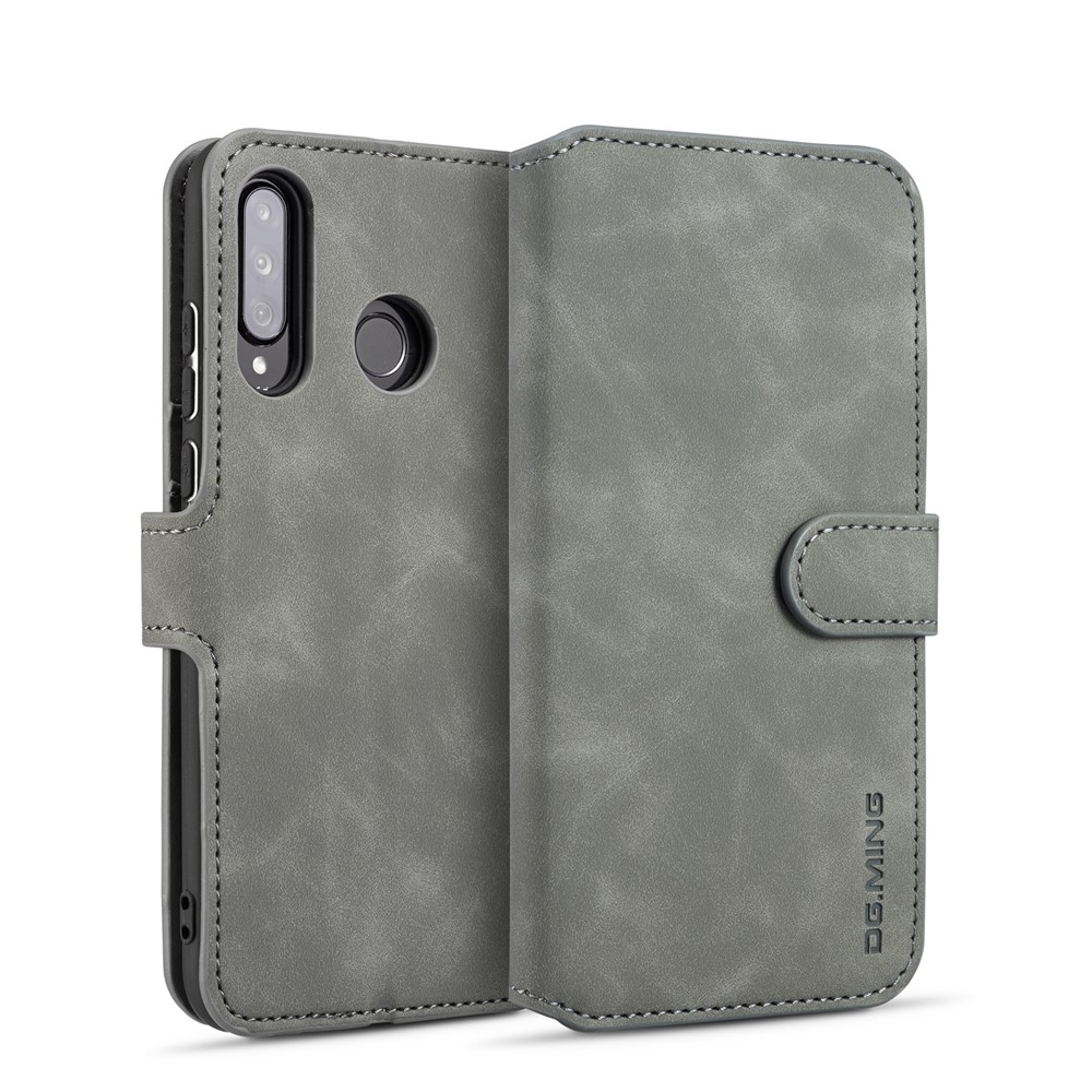 DG.MING Retro Style Leather Wallet Stand Case for Huawei P30 Lite / nova 4e - Grey-1