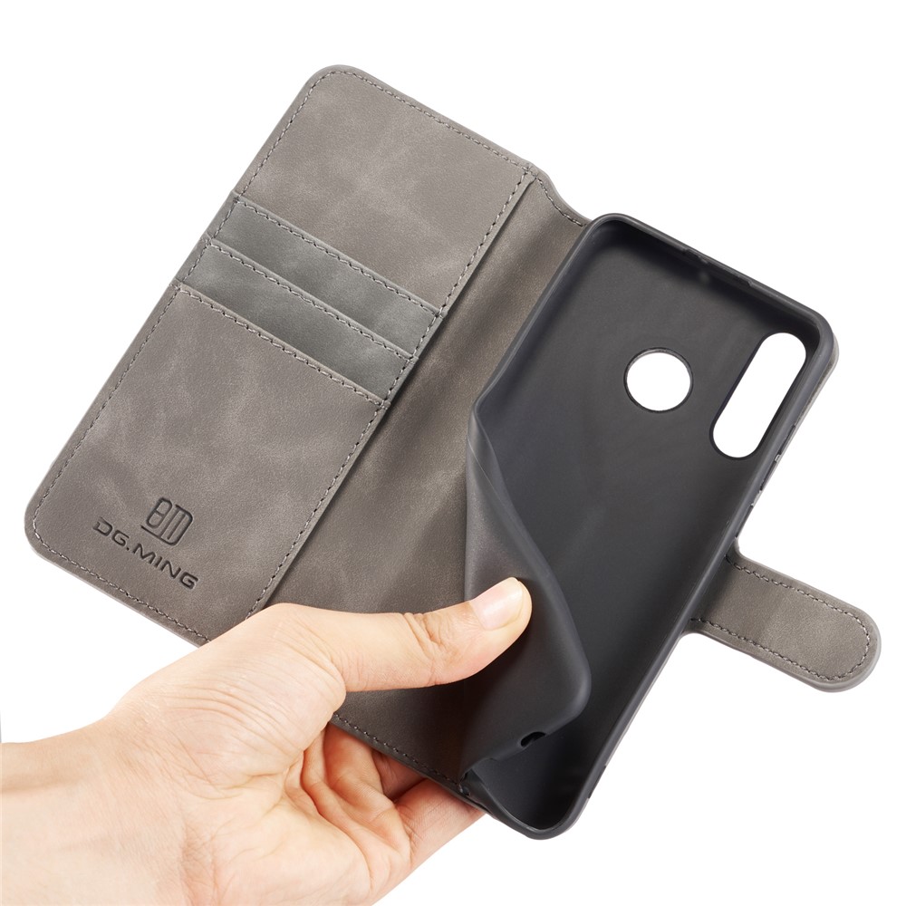 DG.MING Retro Style Leather Wallet Stand Case for Huawei P30 Lite / nova 4e - Grey-5