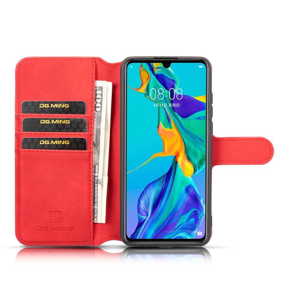 DG.MING Retro Style Leather Wallet Stand Case for Huawei P30 Lite / nova 4e - Red-4
