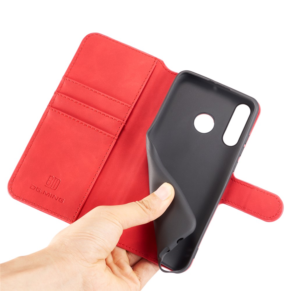 DG.MING Retro Style Leather Wallet Stand Case for Huawei P30 Lite / nova 4e - Red-5