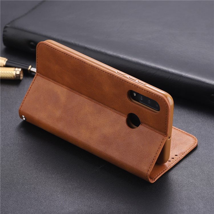 AZNS Auto-absorbed Crazy Horse Vintage Leather Stand Case for Huawei P30 Lite / nova 4e - Brown-11