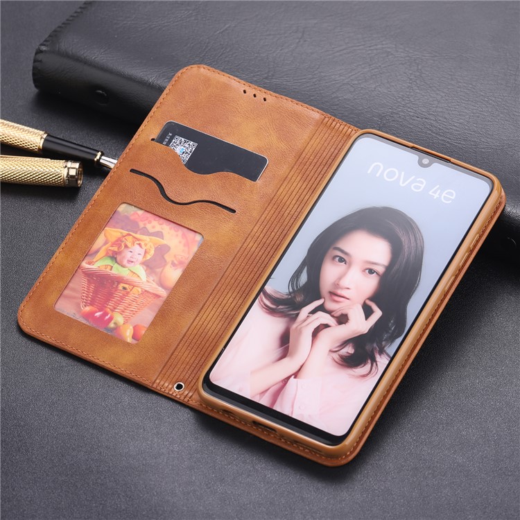 AZNS Auto-absorbed Crazy Horse Vintage Leather Stand Case for Huawei P30 Lite / nova 4e - Brown-12