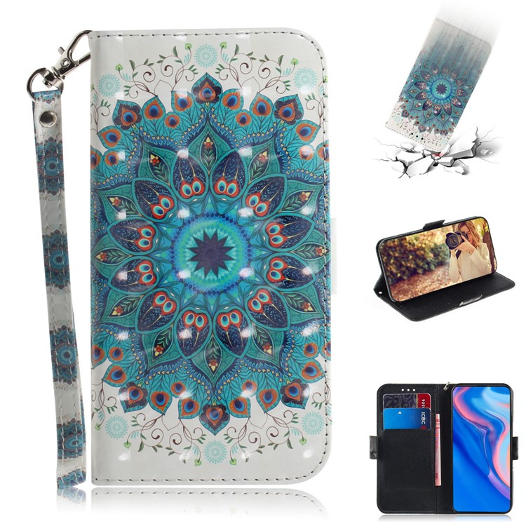 Pattern Printing Light Spot Decor Leather Wallet Case for Huawei P Smart Z - Blue Flower-1