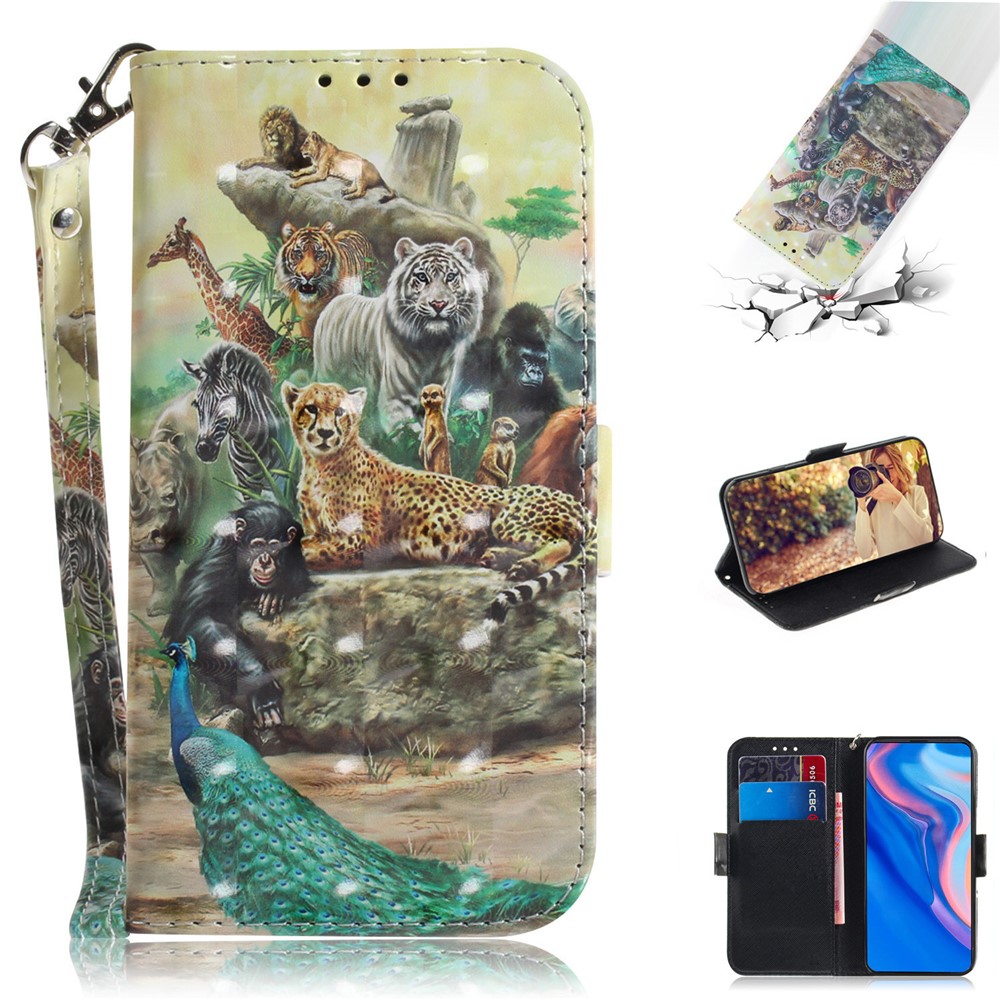 Pattern Printing Light Spot Decor Leather Wallet Case for Huawei P Smart Z - Animal World-1