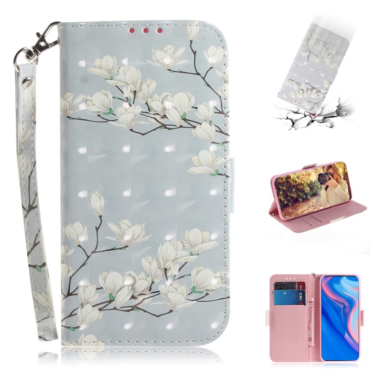 Pattern Printing Light Spot Decor Leather Wallet Case for Huawei P Smart Z - White Flowers-1