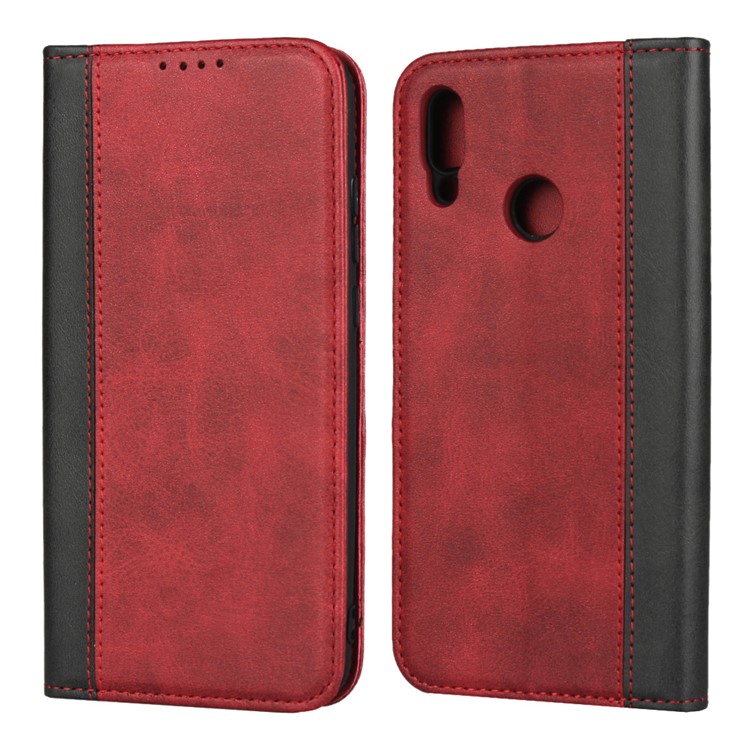 Bi-color Splicing Magnetic Case Stand Leather Wallet Case for Huawei P10 Lite / P Smart (2019) / Nova Lite 3 (Japan) - Red-1